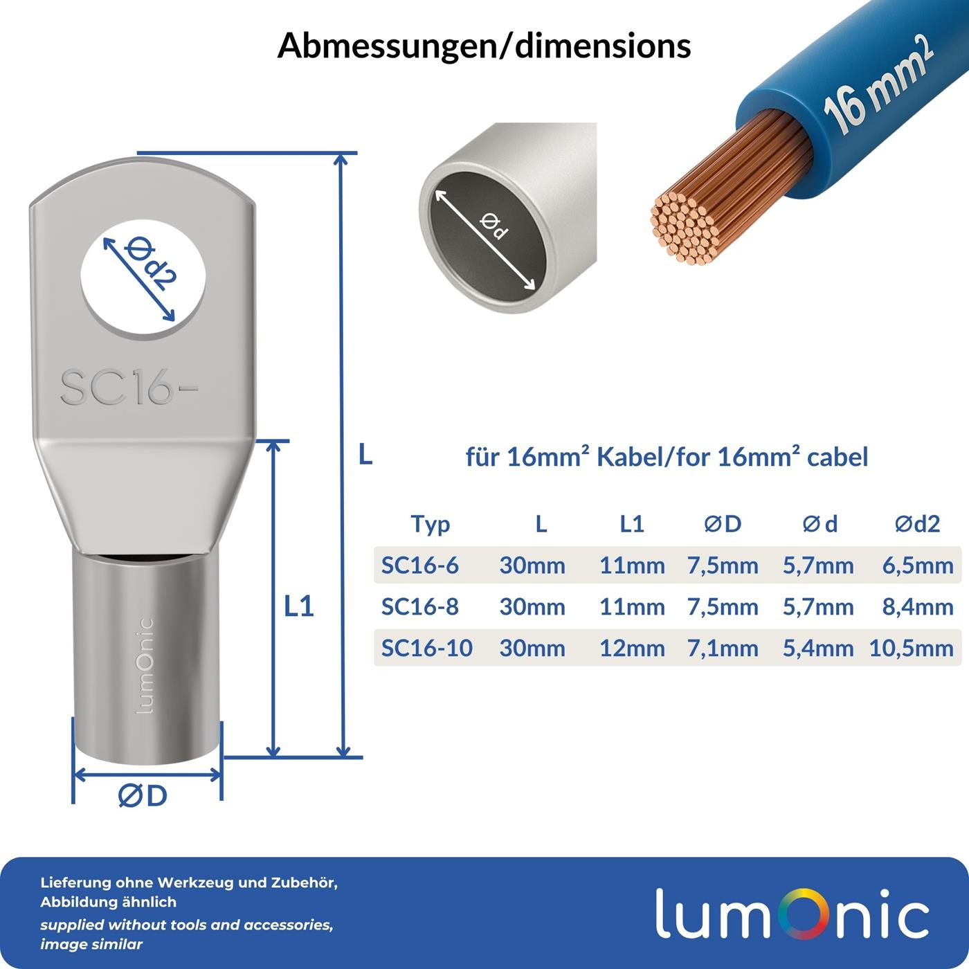 100 Embouts De Câble Vierges En Cuivre 6mm² - Dimensions 3,5x12mm - Marque Lumonic - Neuf En Pochette