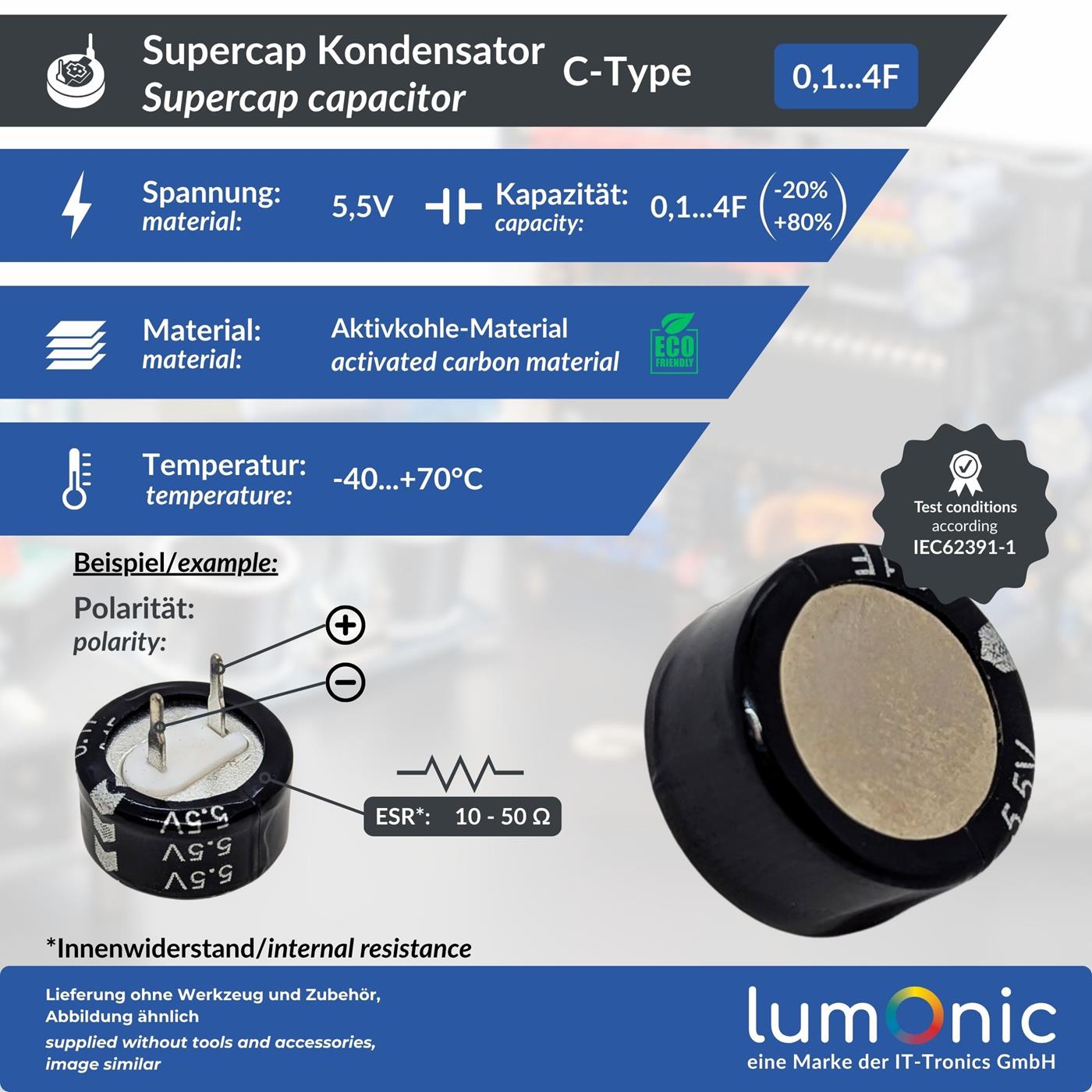 Supercap 0,1…4,0F 5,5V H/C/V-Type, direkt einsetzbarer EDLC, hohe Kapazität, 5,5 - Picture 6 of 7